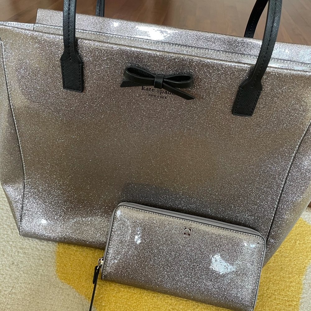 Kate Spade Glitter Tote/ Matching Wallet